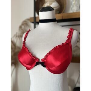 Vintage Victoria’s Secret 1997 Size 34B Red Satin Ruffle Push Up Bra